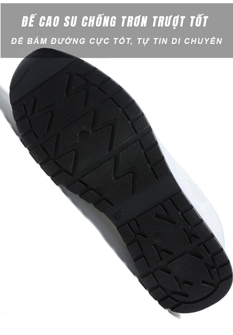 Đế giày cao su chống trượt, đảm bảo an toàn và vững chắc cho đôi giày lười nữ dáng thể thao.