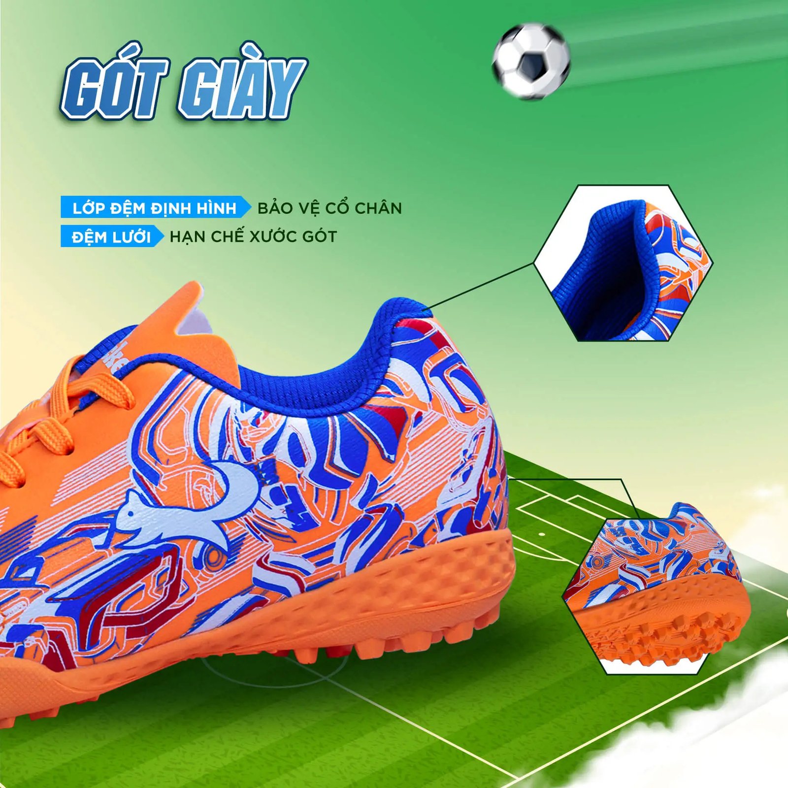 Đế giày đá bóng futsal trẻ em với công nghệ ma sát kép chống trượt