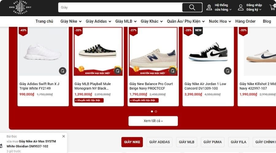 Deestore - website bán giày sneaker và phụ kiện cao cấp