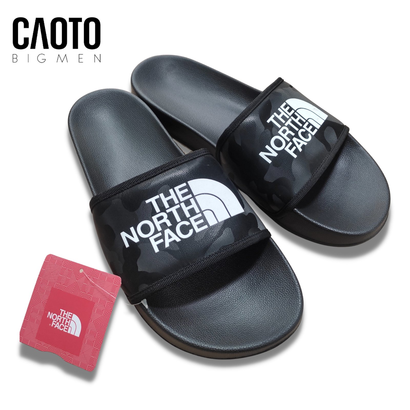 Dép quai ngang màu đen với logo phong cách, cỡ lớn