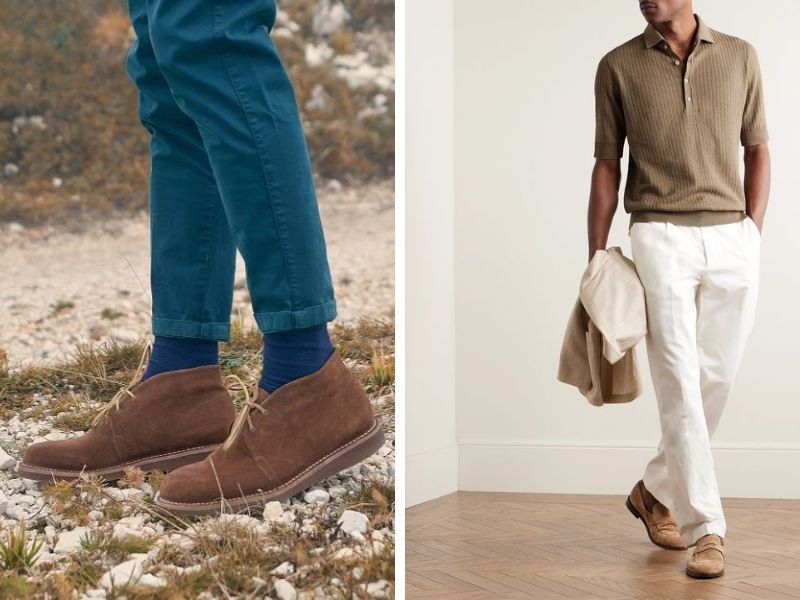 desert boots phối cùng quần tây áo polo