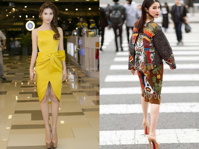 Diễm My 9X lựa chọn giày cao gót 20cm màu nude để tạo hiệu ứng chân dài miên man