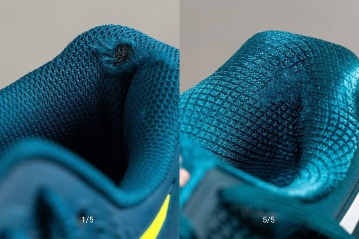 Độ bền lót gót giày tennis, đảm bảo sự thoải mái và cố định bàn chân, ảnh hưởng đến trải nghiệm về size giày ASICS tennis.