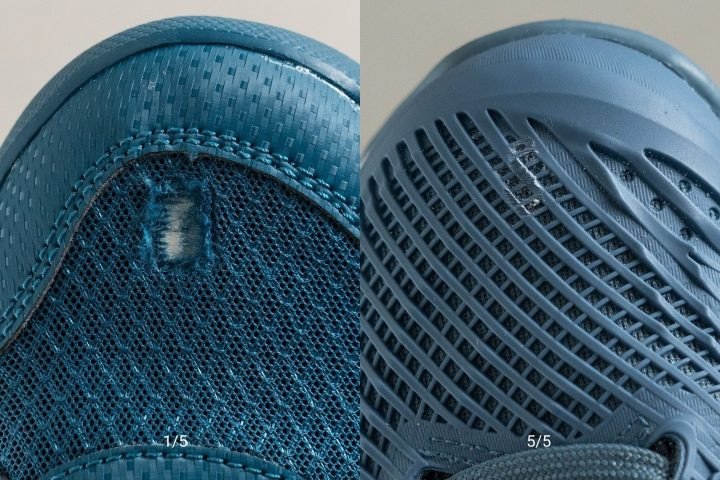 Độ bền phần mũi giày ASICS tennis, nơi chịu nhiều ma sát, liên quan đến độ vừa vặn và size giày ASICS tennis.