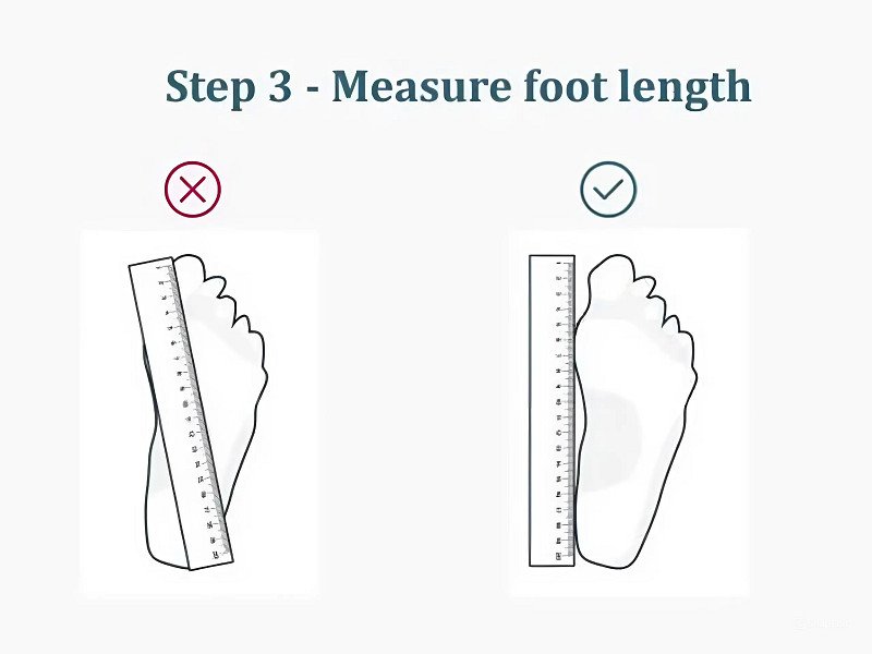 Đo chiều dài bàn chân từ gót đến ngón dài nhất, bước quan trọng để quy đổi size giày của Nhật so với Việt Nam.