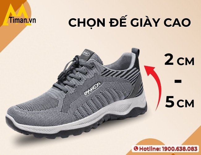 Độ dày và chất liệu đế giày thể thao nam độn đế cần lưu ý