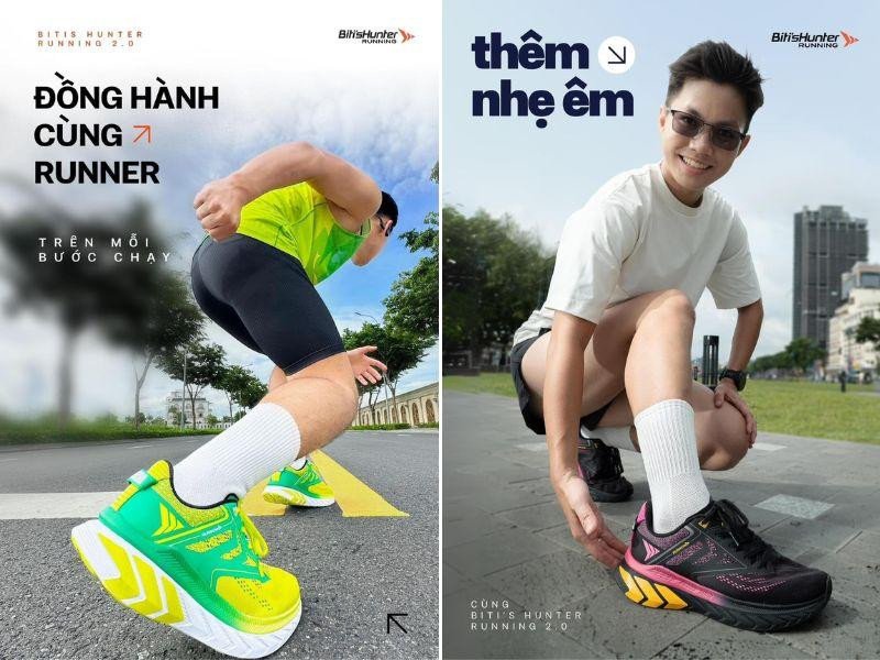 Đôi Bitis Hunter Running màu cam nổi bật, thiết kế thể thao hiện đại, phù hợp cho cả tập luyện và phối đồ hàng ngày