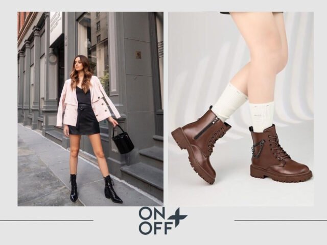 Đôi boot cổ ngắn màu đen phối cùng quần jeans và tất họa tiết, tạo nên vẻ ngoài năng động.