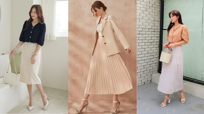 Đôi chân thon dài hơn nhờ giày cao gót kết hợp với váy maxi dài, tôn dáng hiệu quả.