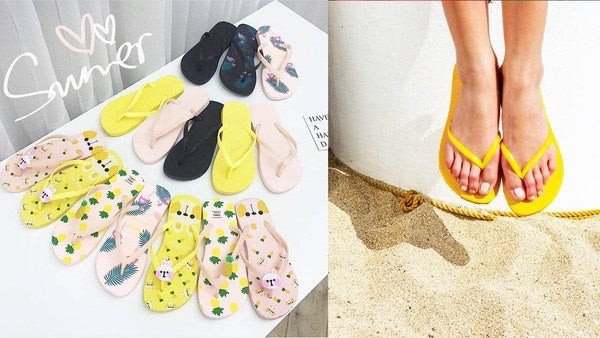 Đôi dép xỏ ngón nữ màu hồng pastel năng động trên cát