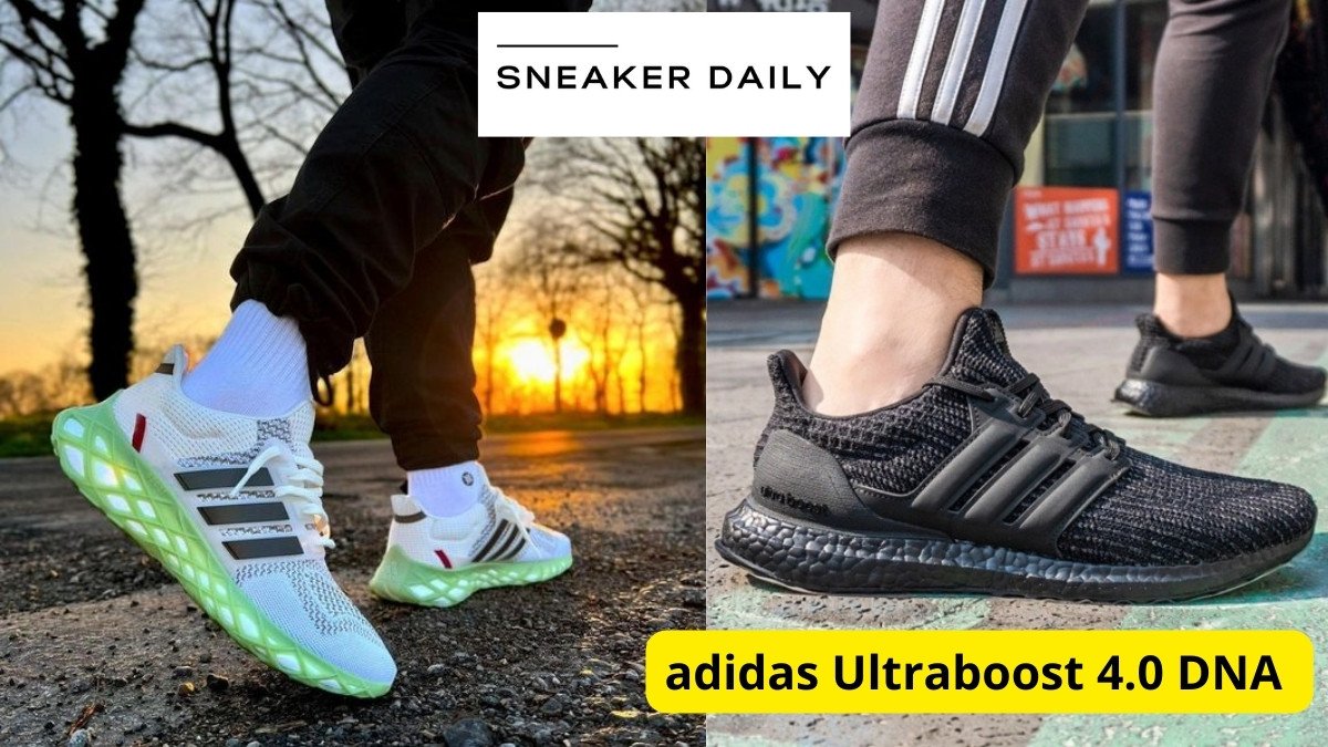 Đôi giày Adidas Ultraboost 4.0 DNA màu trắng tinh khôi trên nền đá, thể hiện sự thoải mái và phong cách cho bàn chân dài