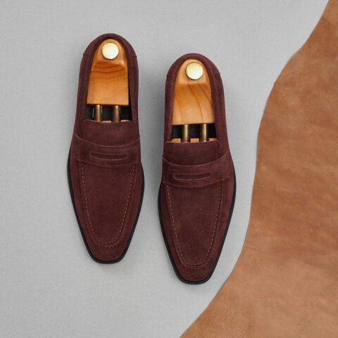 Đôi giày lười da lộn Penny Loafer màu nâu đỏ sang trọng