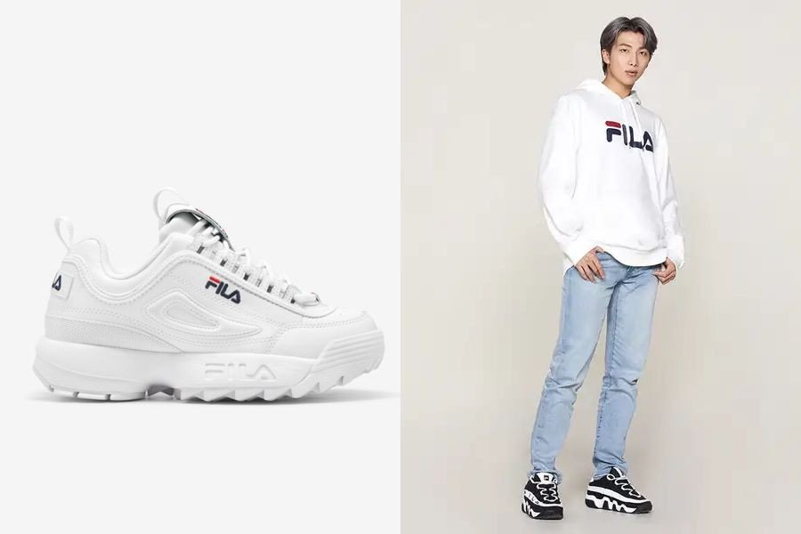 Đôi giày thể thao nữ Fila màu trắng be với đế chunky đặc trưng