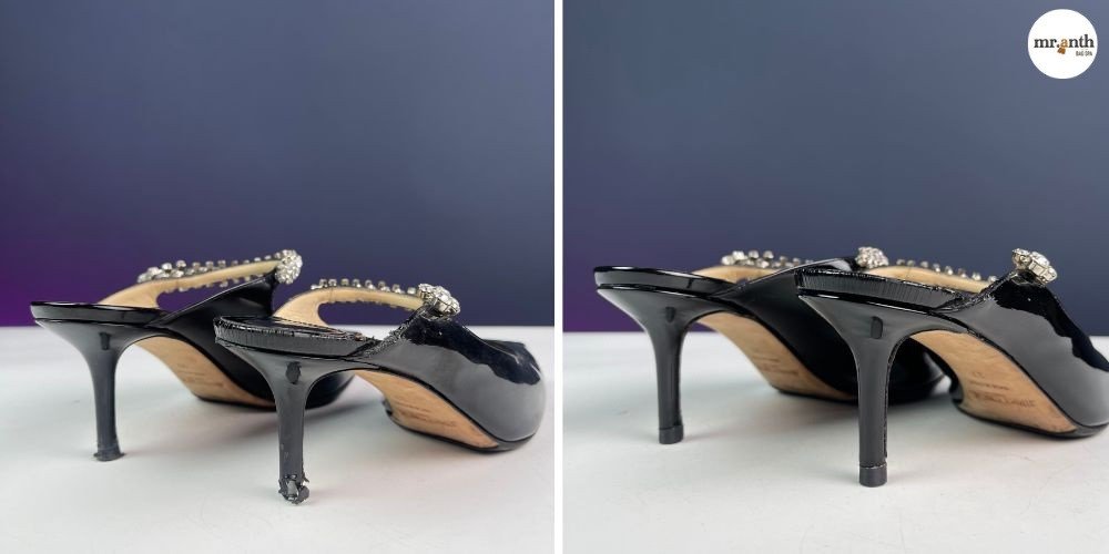 Dụng cụ chuyên dụng và vật liệu cao cấp được sử dụng tại tiệm sửa giày thể thao để đảm bảo chất lượng.