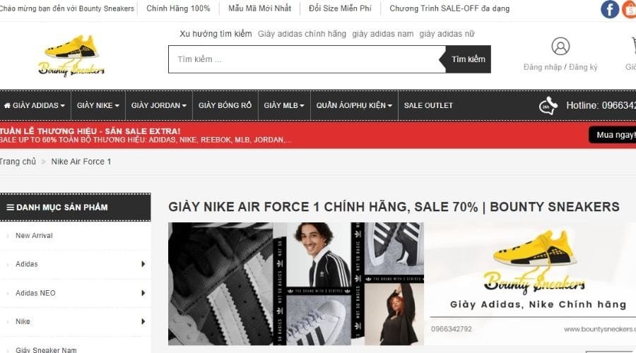 Giao diện website Bounty Sneaker