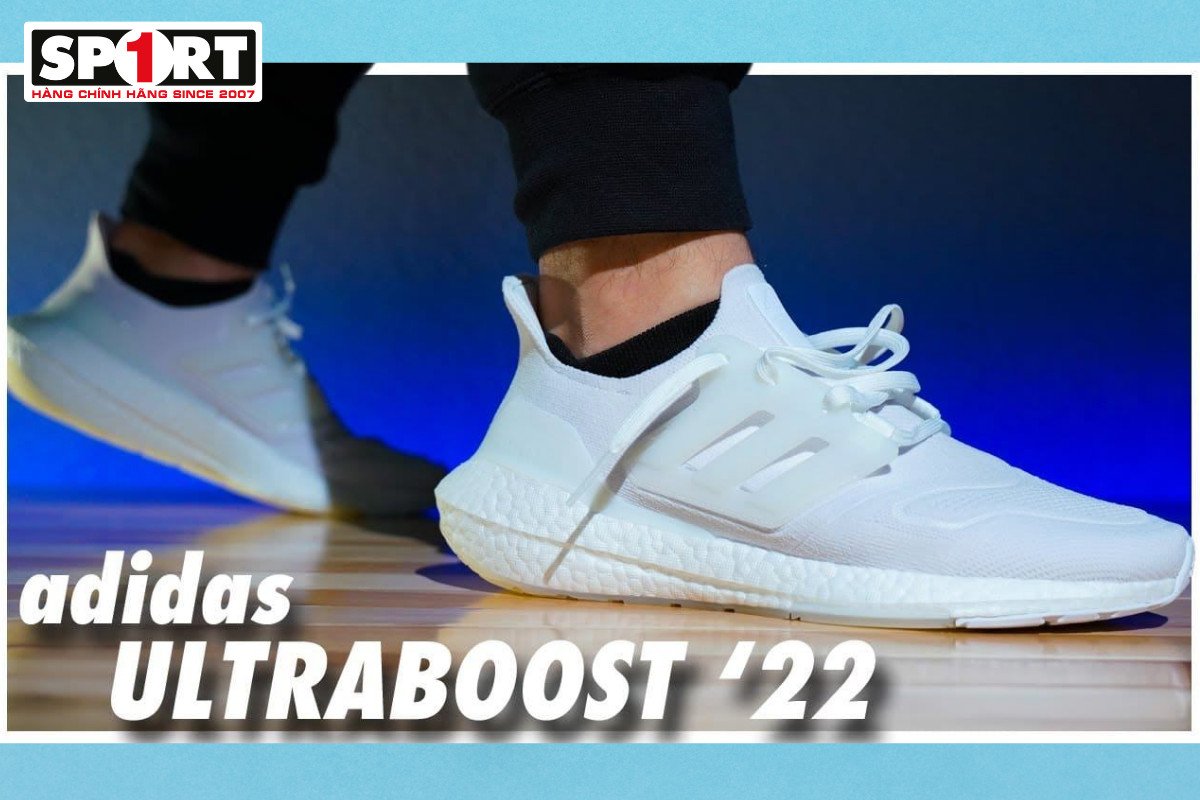 Giày Adidas Ultraboost 22 màu trắng với đế Boost êm ái và upper Primeknit