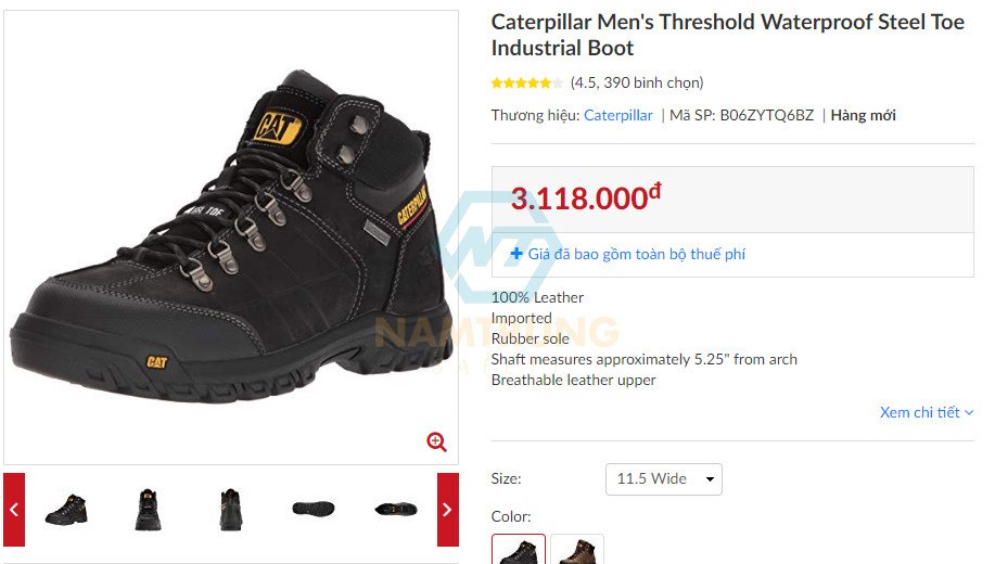 Giày bảo hộ Caterpillar màu nâu cổ điển cho kỹ sư