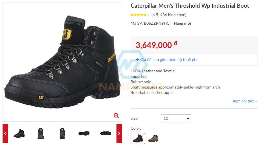 Giày bảo hộ lao động Caterpillar với mũi thép bảo vệ