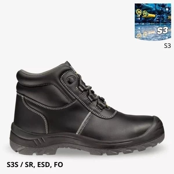 Giày bảo hộ Safety Jogger EOS S3S đạt tiêu chuẩn EN ISO 20345, chống dầu và hóa chất, đảm bảo an toàn cho người lao động