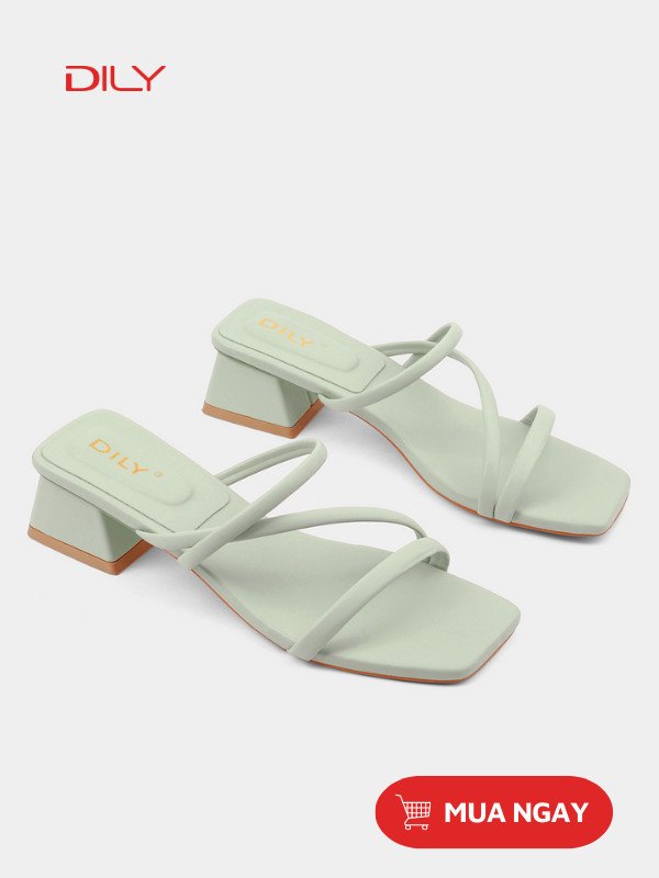 Giày bít mũi nữ đế thấp quai mảnh màu xanh ngọc