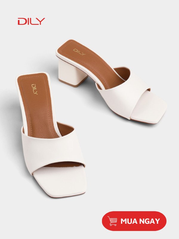 Giày bít mũi nữ đế vuông basic màu kem trang nhã