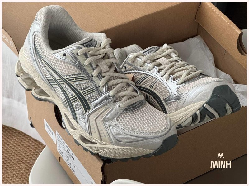 Giày bóng chuyền nữ Asics Gel Kayano 14 ‘Birch Dark Pewter’ với thiết kế cổ điển, hiện đại