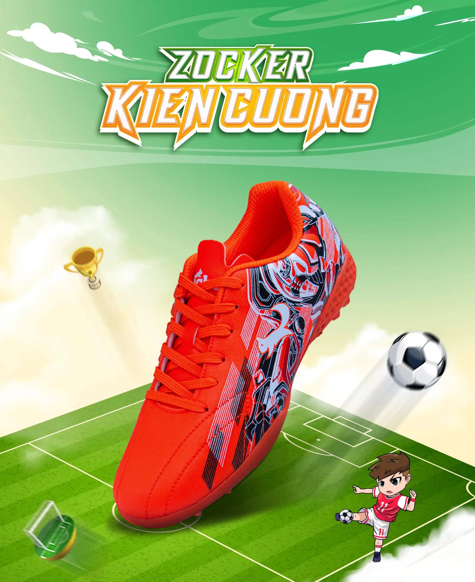 Giày bóng đá dành cho trẻ em với thiết kế chắc chắn, hỗ trợ phát triển kỹ năng trên sân cỏ.