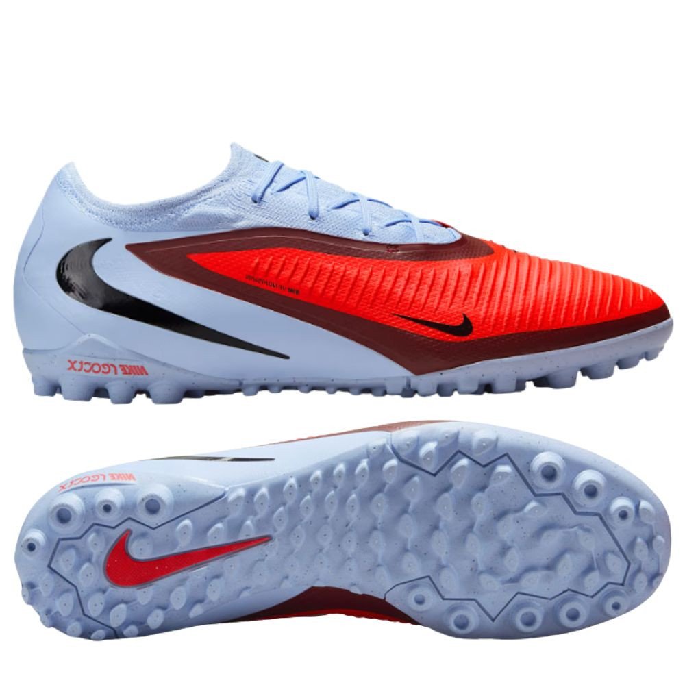 Giày bóng đá Nike Phantom 6 Low Pro TF phối màu xanh tím và đỏ, mang lại cảm giác bóng vượt trội cho cầu thủ.