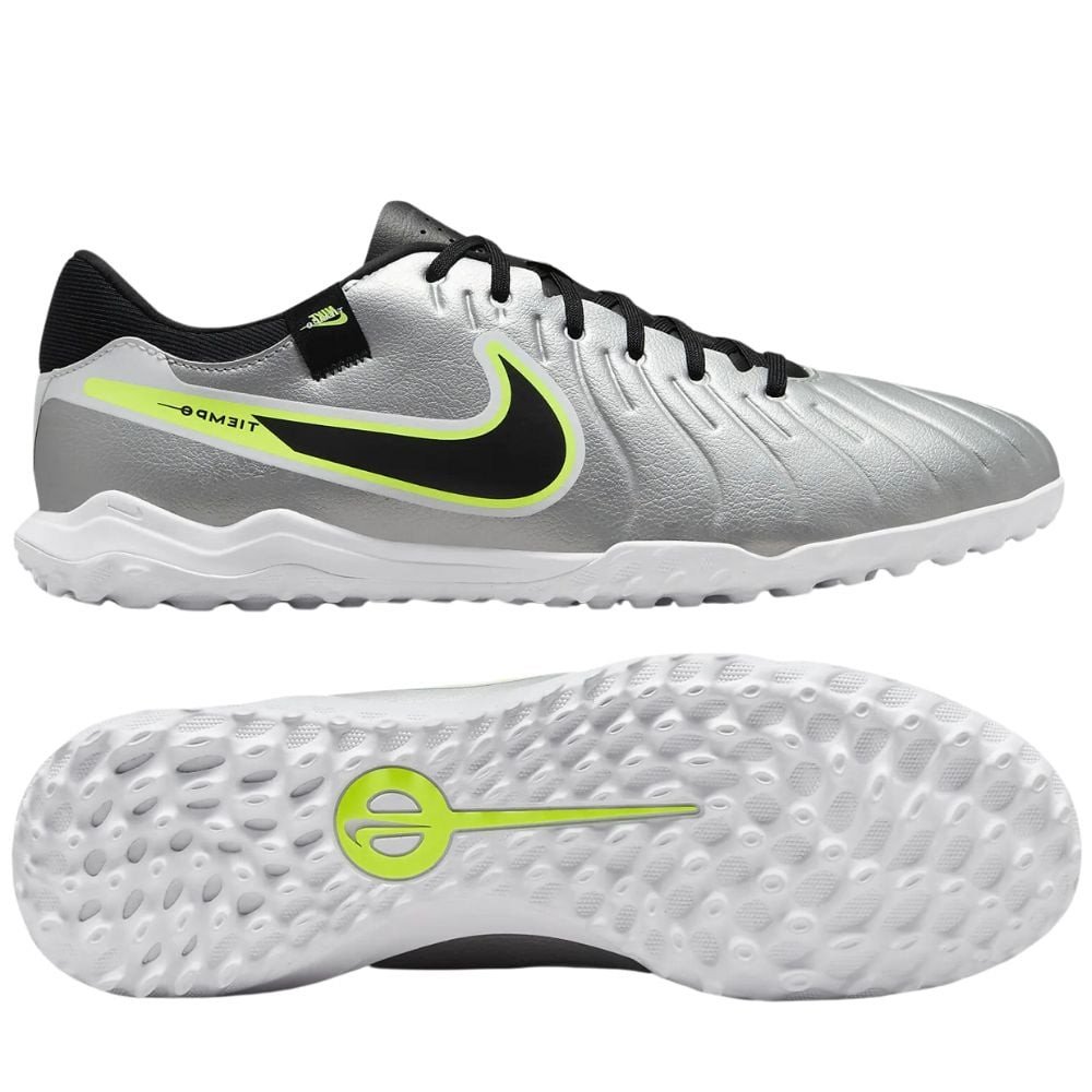 Giày bóng đá Tiempo Legend 10 Academy TF Mad Voltage màu bạc, phù hợp cho sân cỏ nhân tạo