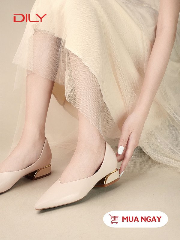 Giày búp bê mũi nhọn đế vuông thời trang màu nâu cho phái đẹp