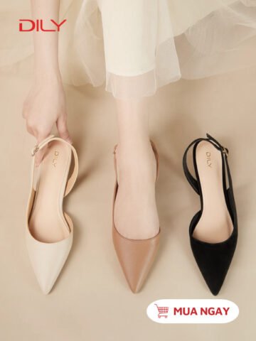 Giày búp bê mũi nhọn quai hở gót màu kem thanh lịch cho nữ