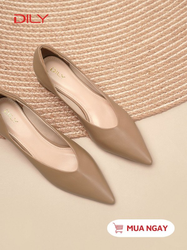 Giày búp bê mũi nhọn thanh lịch màu nâu