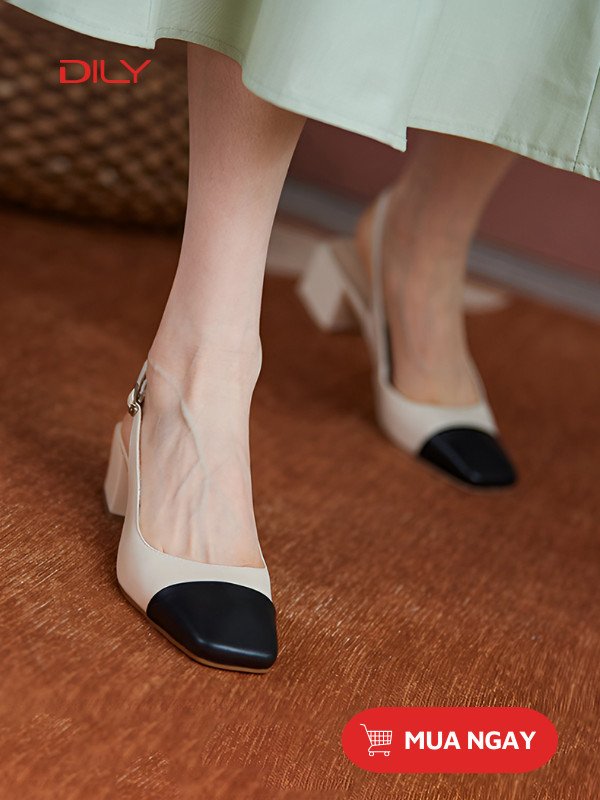 Giày công sở nữ slingback hai màu thanh lịch AA0404