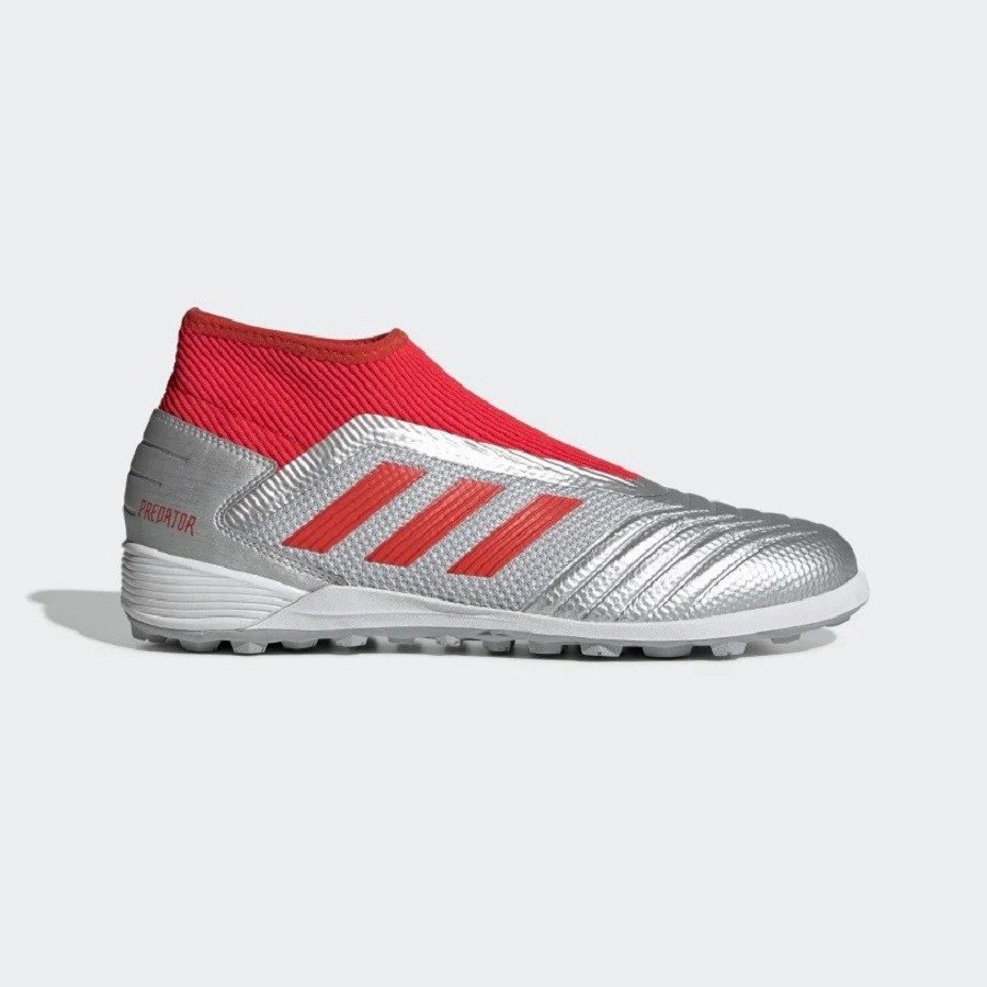 Giày đá bóng Adidas Predator 19.3 Laceless TF màu bạc đỏ không dây