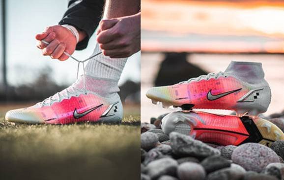 Giày đá bóng của Mbappe thuộc bộ sưu tập Nike Mercurial Dream Speed MDS 004, với hiệu ứng chuyển màu sống động