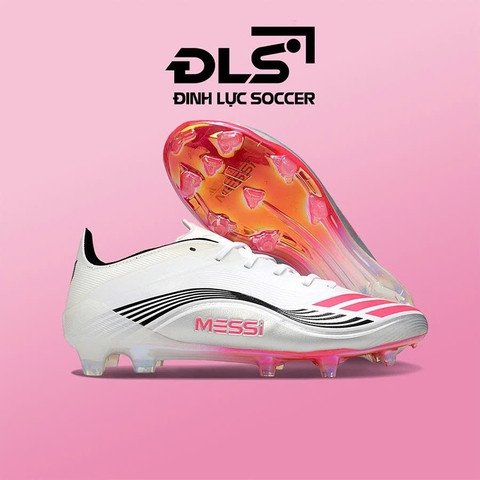 Giày đá bóng F50 Elite Messi Adidas trắng xám vạch đỏ, đế FG