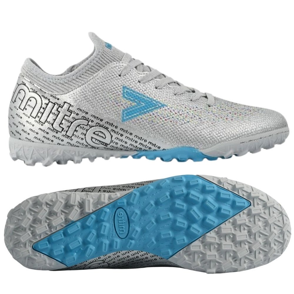 Giày đá bóng Mitre MT-011010 bạc xám, thiết kế đế TF chuyên dụng cho sân cỏ nhân tạo