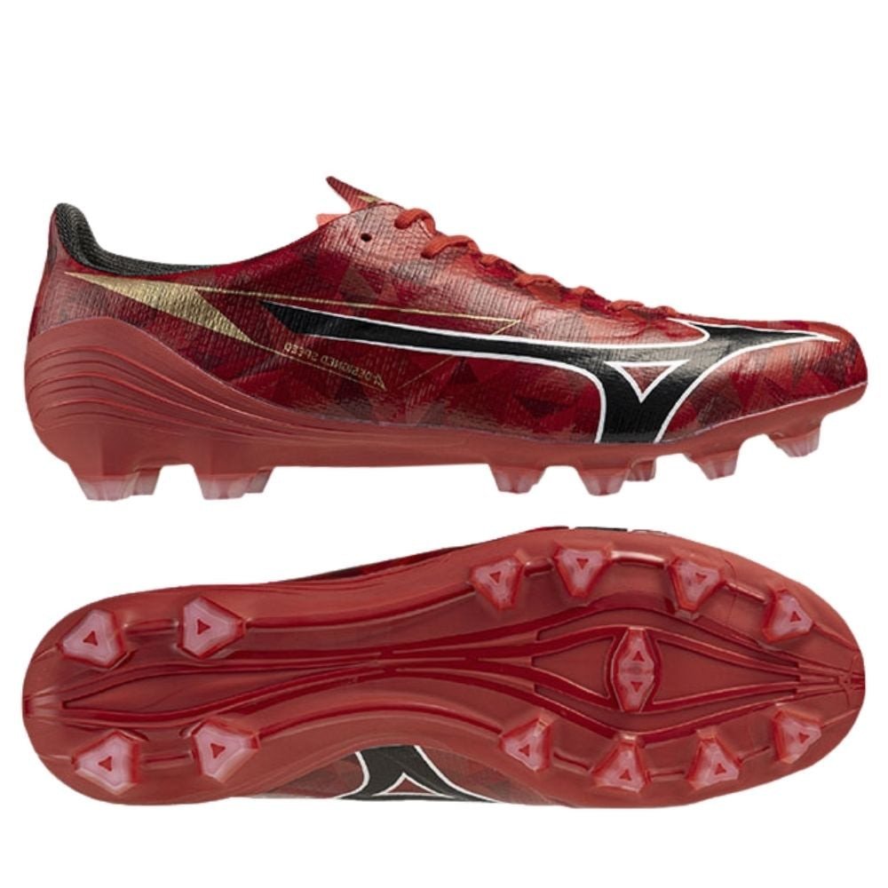 Giày đá bóng Mizuno Alpha 2 Pro FG Red Ruby màu đỏ rực rỡ, dành cho tốc độ tối đa.