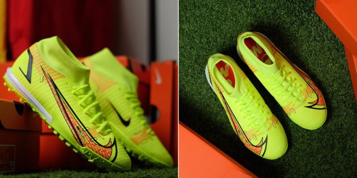 Giày đá bóng Nike Mercurial Superfly 8 vàng neon với cổ cao Dynamic Fit