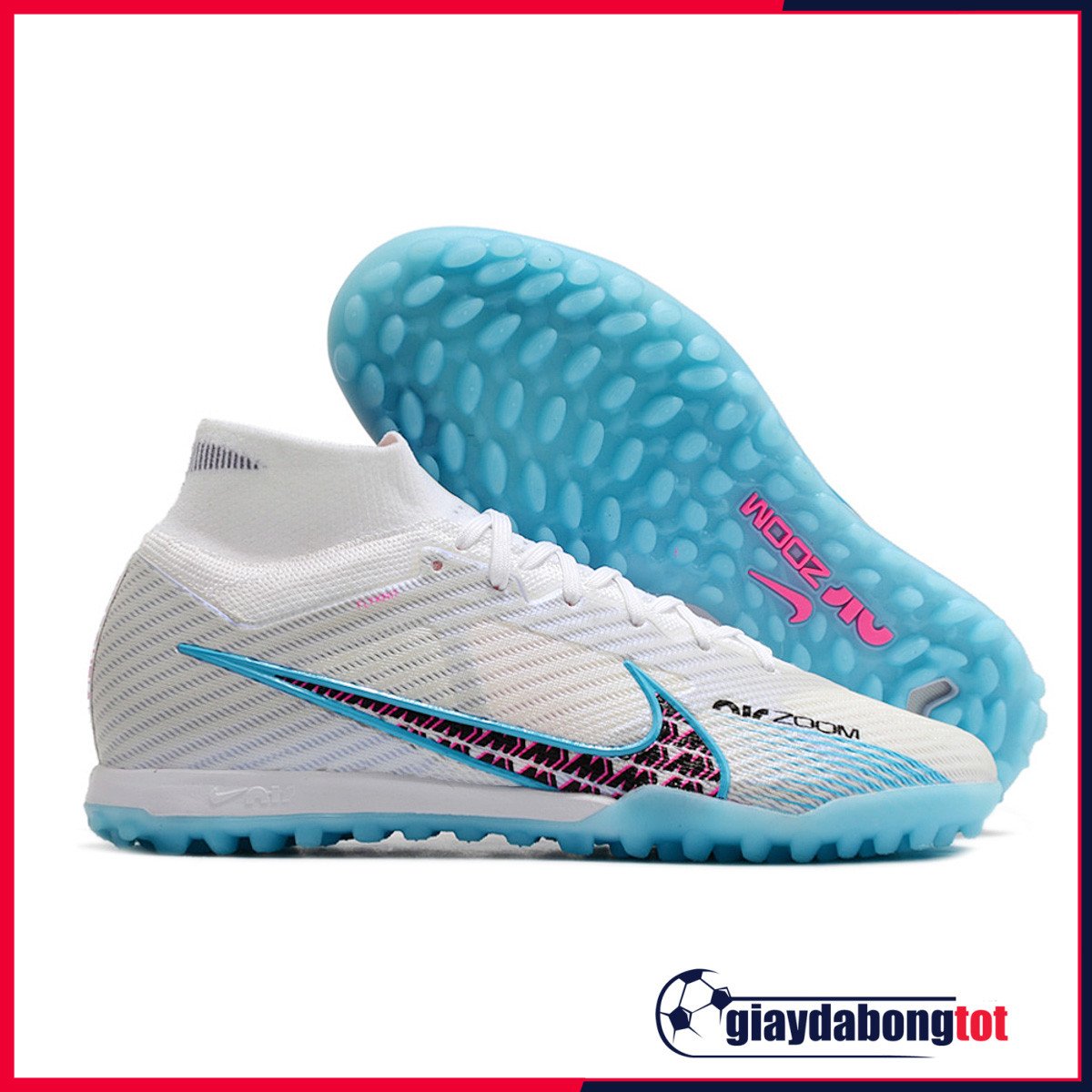 Giày đá bóng Nike Mercurial Superfly 9 Elite TF màu trắng xanh với logo đen