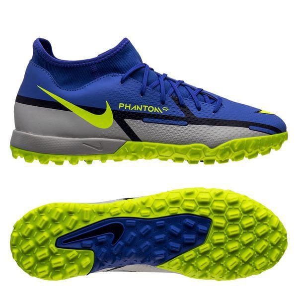 Giày đá bóng Nike Phantom GT 2 Academy DF TF Recharge màu xanh sapphire và vàng neon