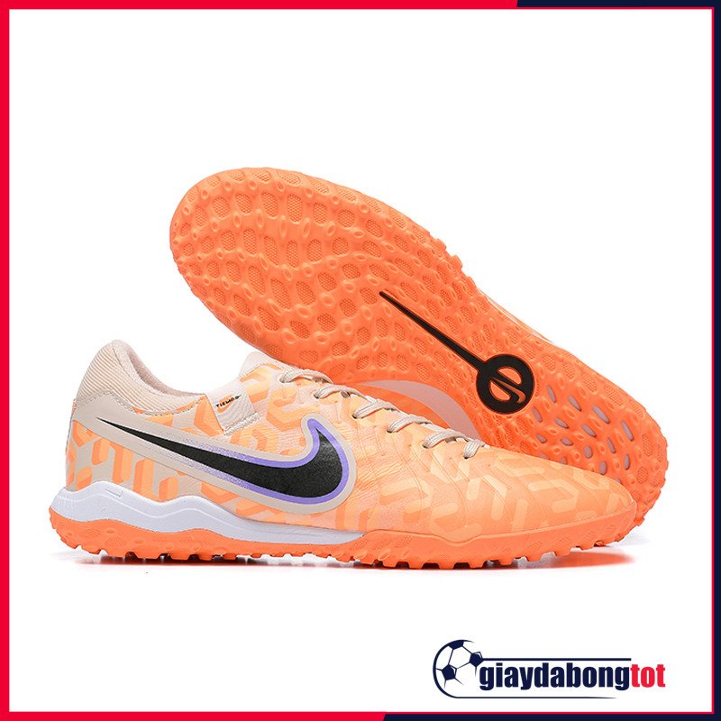 Giày đá bóng Nike Tiempo Legend 10 Pro TF màu cam trắng với logo đen