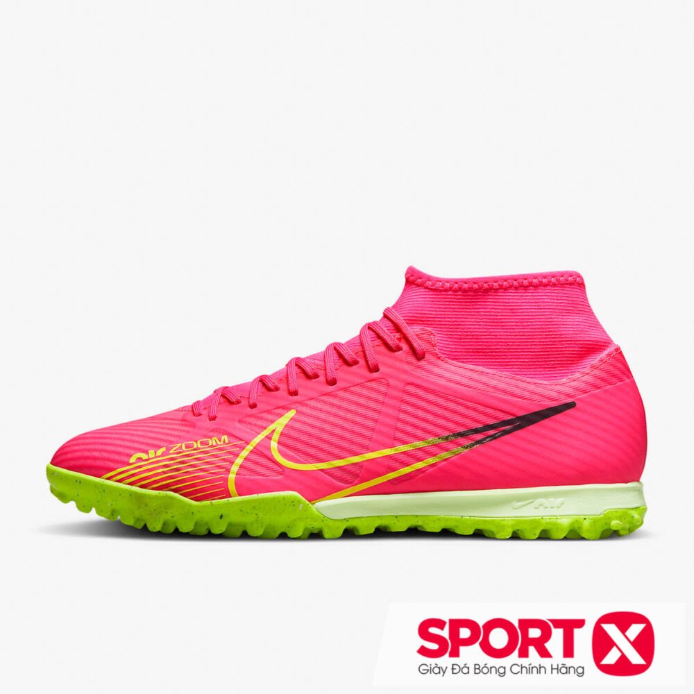 Giày đá bóng Nike Zoom Mercurial Superfly 9 Academy TF hồng chuối, phiên bản cổ cao phổ biến cho cầu thủ nghiệp dư
