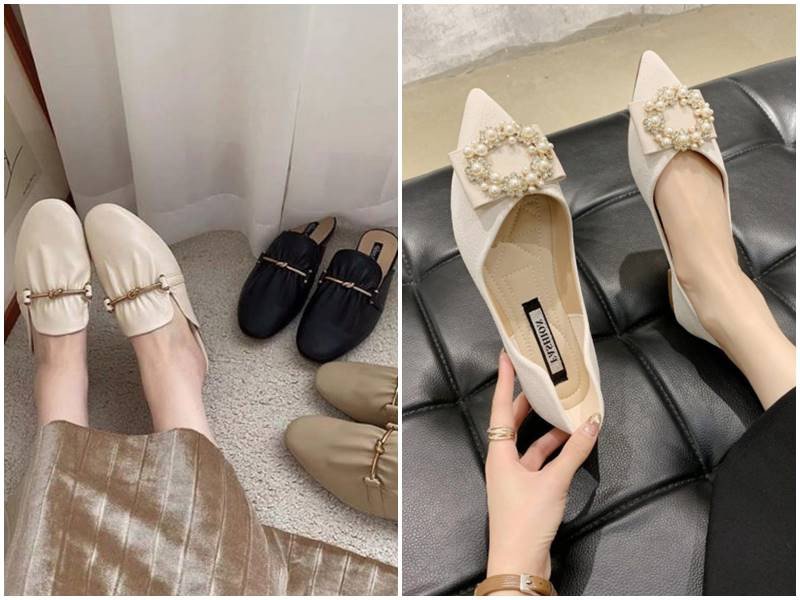 Giày đế bệt màu đen với thiết kế thanh lịch