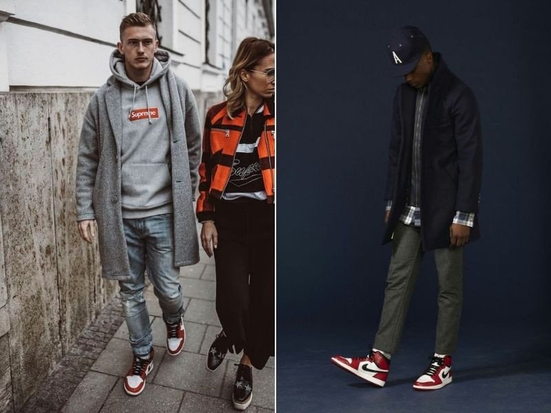 Giày Jordan cổ cao nam phối cùng áo khoác dạ độc đáo