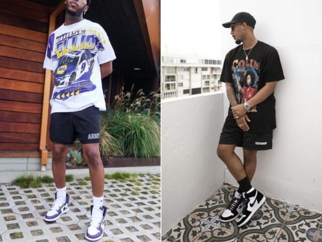 Giày Jordan cổ cao nam phối cùng áo thun họa tiết và quần short năng động