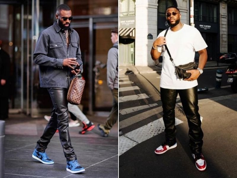 Giày Jordan cổ cao nam phối cùng quần da cá tính