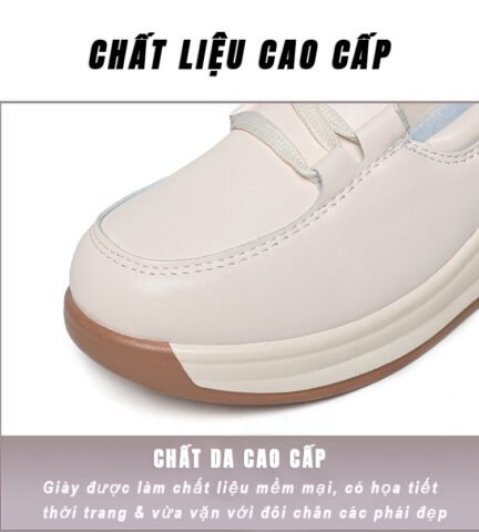 Giày lười da nữ chất liệu cao cấp với thiết kế mũi bo tròn và đai kim loại sang trọng