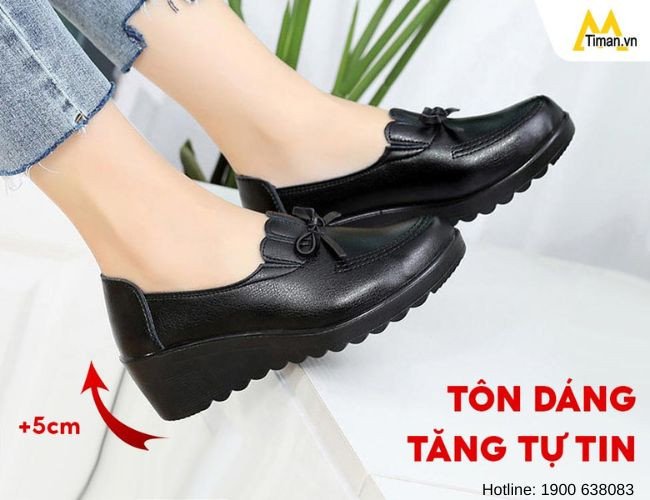 Giày lười da nữ đế cao BN26 tôn dáng