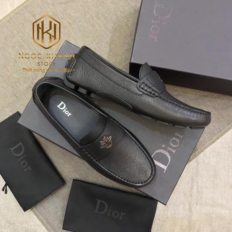 Giày lười Dior nam da nhăn màu đen sang trọng